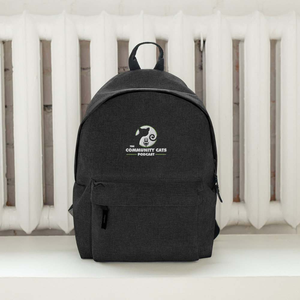 black embroidered backpack
